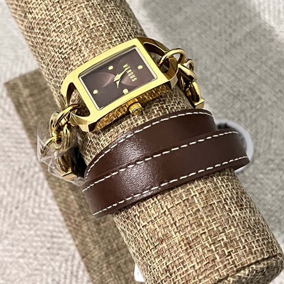 Versus By Versace Accessories - VERSUS by VERSACE NWT AUTHENTIC GENUINE BROWN LEATHER/GOLD WRAP DESIGN WATCH